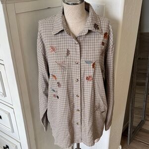 Vintage Teddi L plaid fall leaves embroidered top